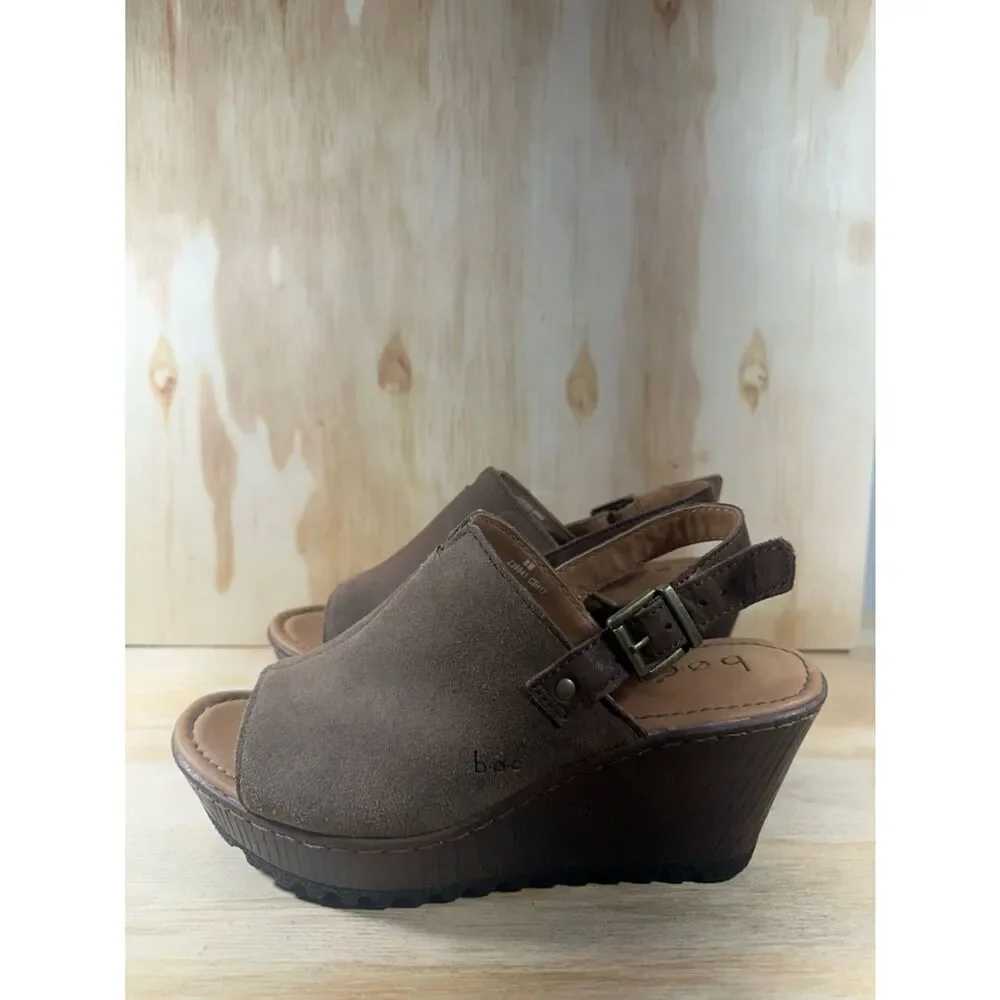 Boc Brown Suede Wedge Slingback Sandals Women’s Size 8